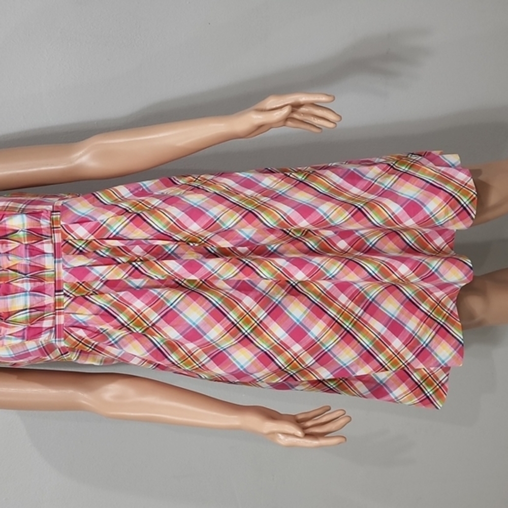 Vtg Lilly Pulitzer Strapless Pink Colorful Multi Color Plaid Dress Size 4 A Line - Picture 4 of 12